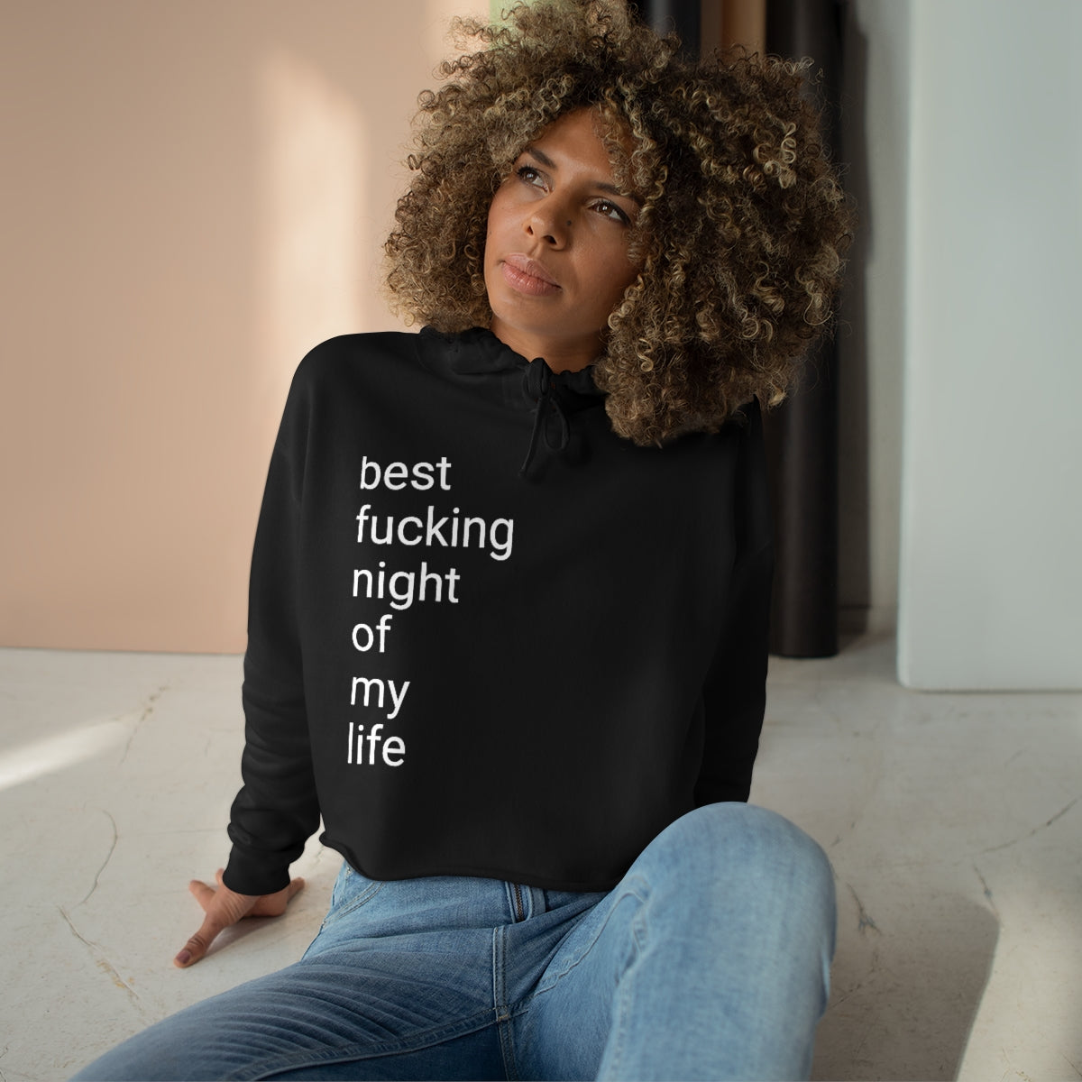 Best Fucking Night Womens Crop Hoodie